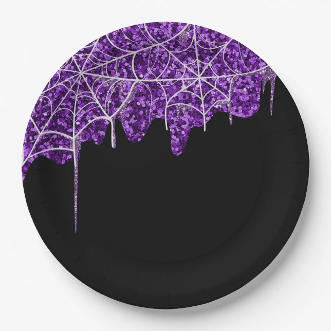 Plato De Papel Halloween Purple & White Spiderweb (Anverso)
