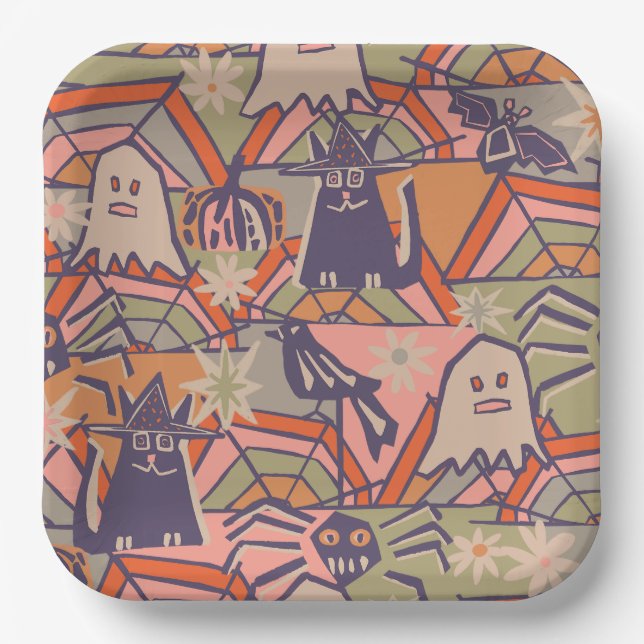 Plato De Papel Halloween retro (Anverso)