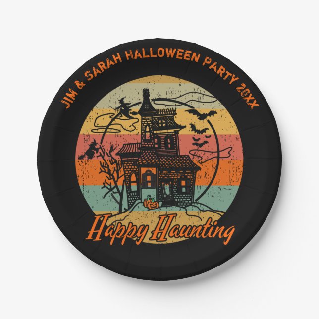 Plato De Papel Halloween Retro Feliz Haunting Haunting (Anverso)