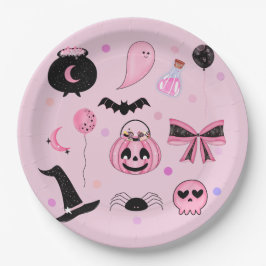 Plato De Papel Halloween rosa