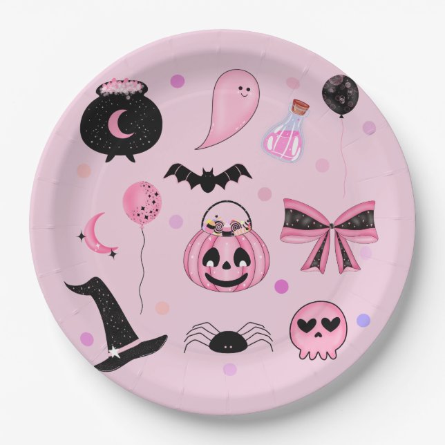 Plato De Papel Halloween rosa (Anverso)