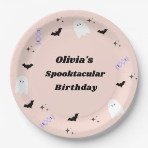 Plato De Papel Halloween rosa Cumpleaños Spooktacular