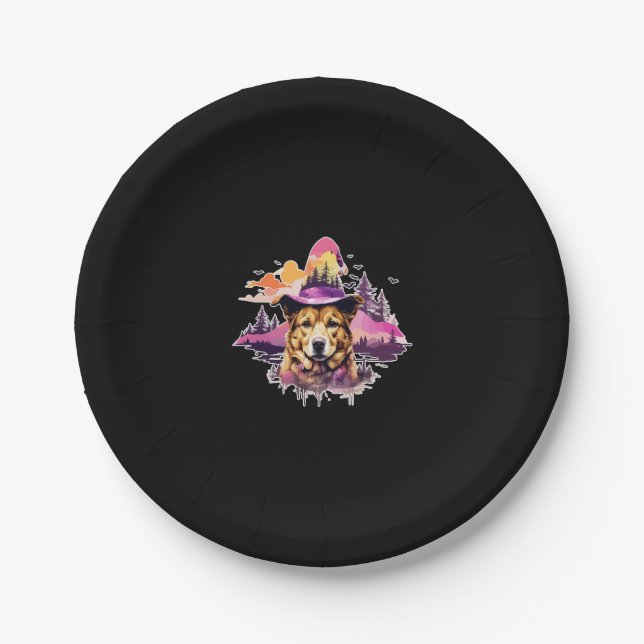 Plato De Papel Halloween rosa del perro 2 (Anverso)