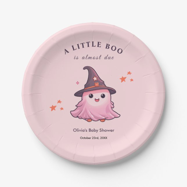 Plato De Papel Halloween rosa un poco de Baby Shower (Anverso)