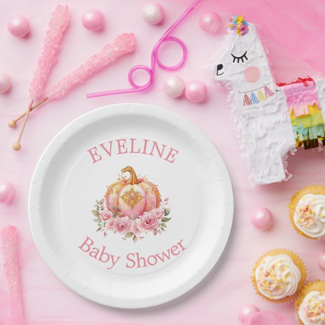 Plato De Papel Halloween rosa y dorado Halloween Pequeña Calabaza (Fiesta)