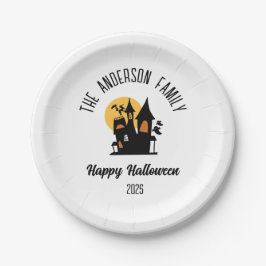 Plato De Papel Halloween Scary Haunted House Nombre personalizado
