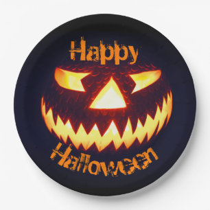 Plato De Papel Halloween Scary Pumpkin