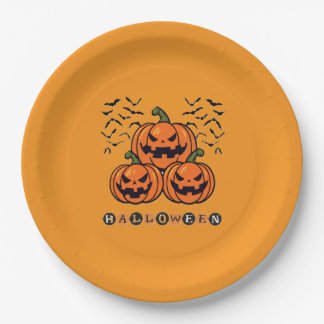 Plato De Papel Halloween Scary Pumpkin