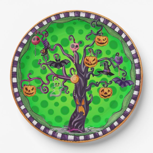 Plato De Papel Halloween Scary Pumpkin Tree (Anverso)