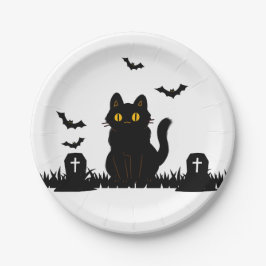 Plato De Papel Halloween Schwarze Katze Pappteller