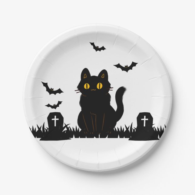 Plato De Papel Halloween Schwarze Katze Pappteller (Anverso)
