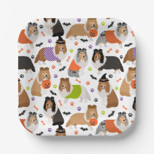 Plato De Papel Halloween Shetland Sheepdog Sheltie