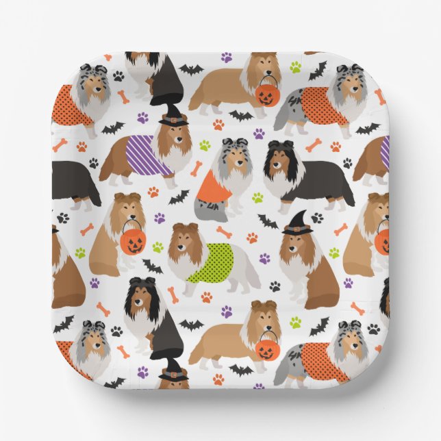 Plato De Papel Halloween Shetland Sheepdog Sheltie (Anverso)