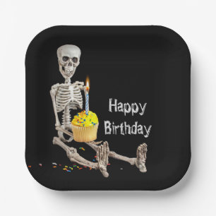 Plato De Papel Halloween Skeleton Birthday on Black
