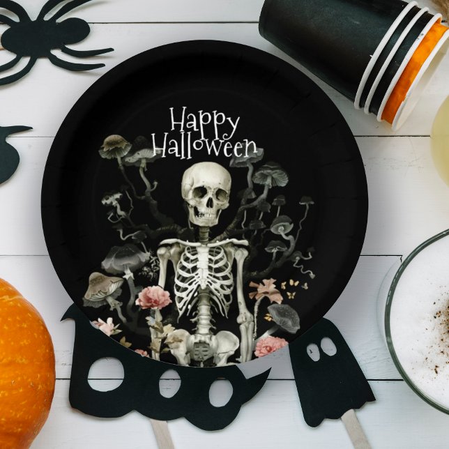 Plato De Papel Halloween Skeleton Haunted Forest Black (Subido por el creador)