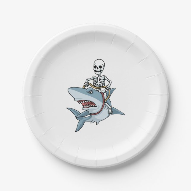 Plato De Papel Halloween Skeleton Shark regalo de Halloween (Anverso)