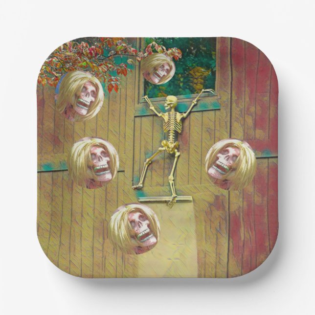 Plato De Papel Halloween: Skeleton y Mocke Heads (Anverso)