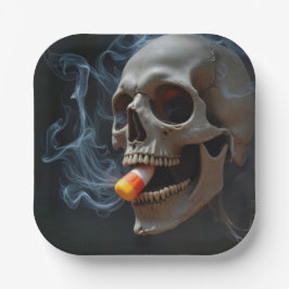 Plato De Papel Halloween Skull Biting Candy Corn