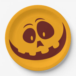 Plato De Papel Halloween Smiley Face Naranja y Brown