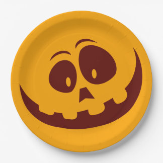 Plato De Papel Halloween Smiley Face Naranja y Brown