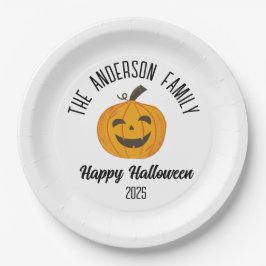 Plato De Papel Halloween Sonriente Cara de calabaza Nombre person