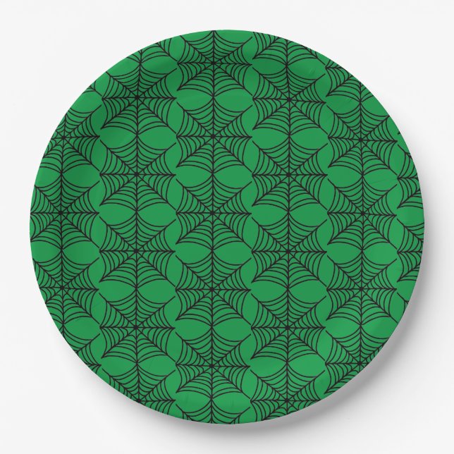Plato De Papel Halloween Spider Webs on Green (Anverso)