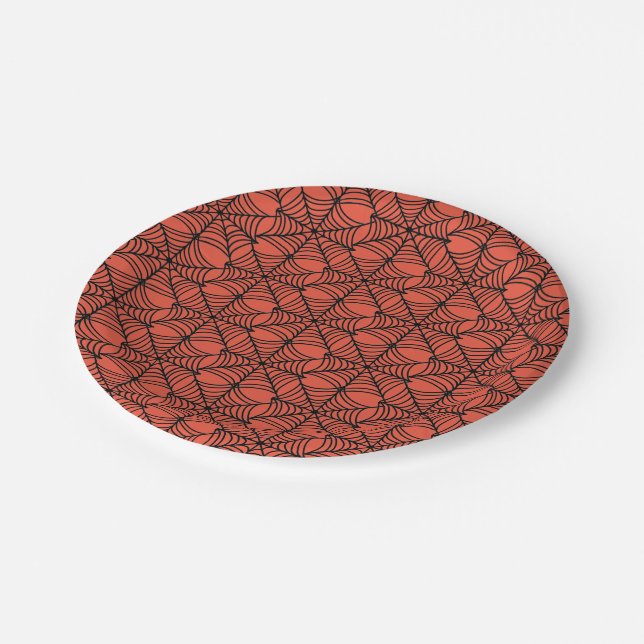 Plato De Papel Halloween Spider Webs on Orange (Angular)