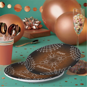 Plato De Papel Halloween Spiderweb arañas naranja blanco negro