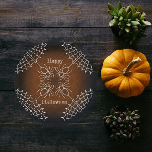 Plato De Papel Halloween Spiderweb arañas naranja blanco negro