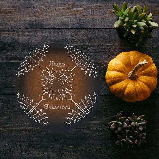 Plato De Papel Halloween Spiderweb arañas naranja blanco negro (Subido por el creador)