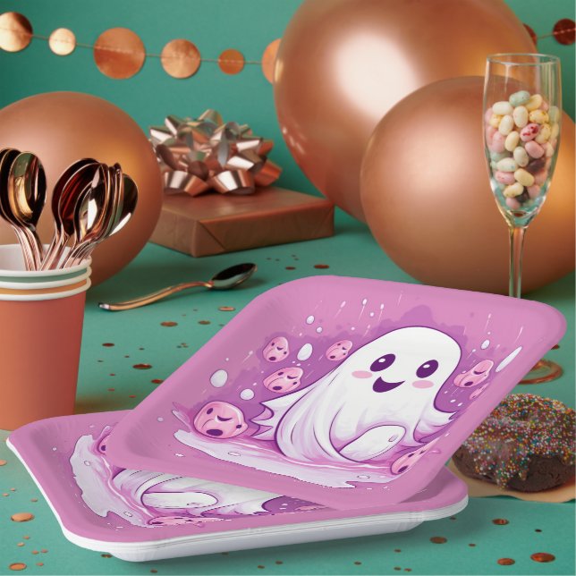 Plato De Papel Halloween Spookan Ghost Cute Rosa (Multi)