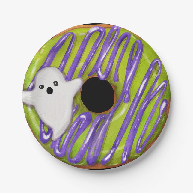 Plato De Papel Halloween Spookan Ghost Green Donut (Anverso)