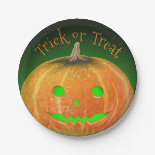 Plato De Papel Halloween Spooktacular Calabaza sonríe luz verde