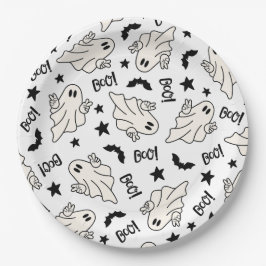 Plato De Papel Halloween Spooktacular Retro Ghost
