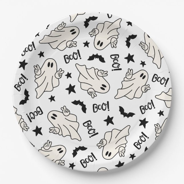 Plato De Papel Halloween Spooktacular Retro Ghost (Anverso)