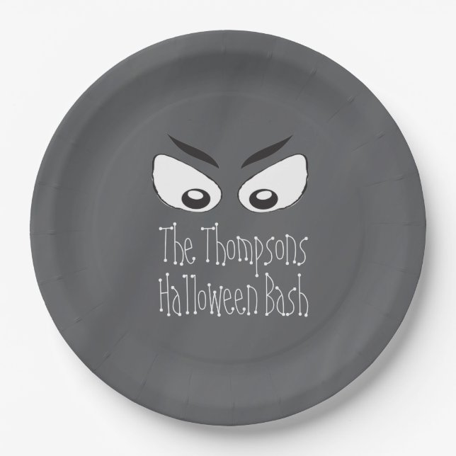 Plato De Papel Halloween Spooky Black and White Scary Eyes (Anverso)