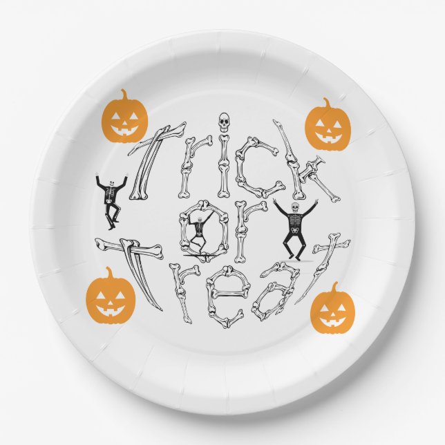 Plato De Papel Halloween Spooky Bone Text Trick or Trek (Anverso)