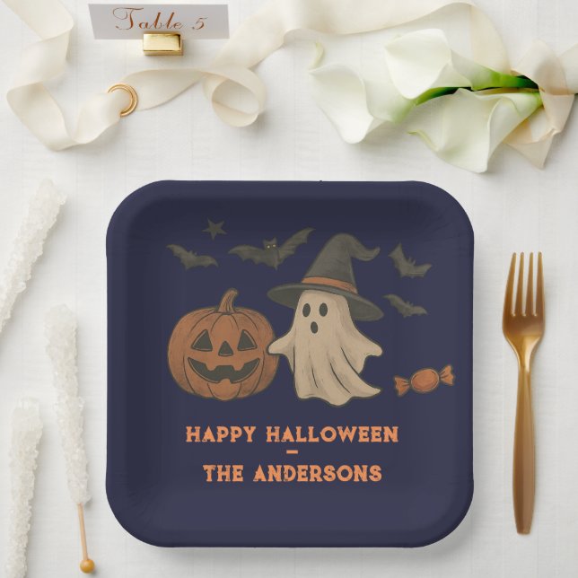 Plato De Papel Halloween Spooky Cute - Fantasmas, Bats & Candy (Boda)