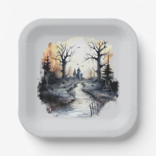 Plato De Papel Halloween Spooky House