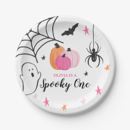 Plato De Papel Halloween Spooky One Birday pink Pumpkins