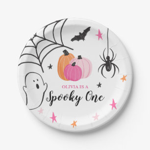 Plato De Papel Halloween Spooky One Birday pink Pumpkins