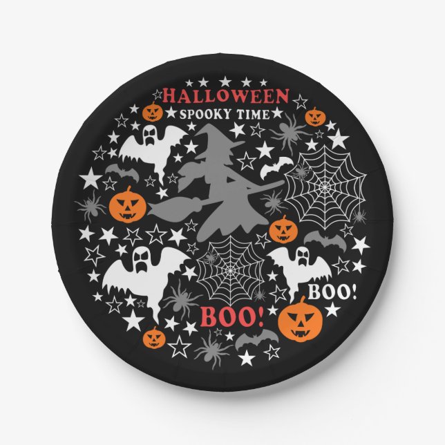 Plato De Papel Halloween Spooky Time (Anverso)