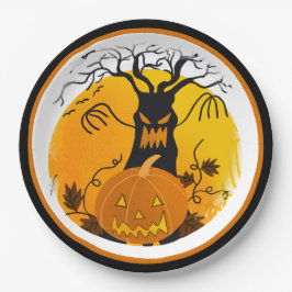 Plato De Papel Halloween Spooky Tree Jack o'Lantern