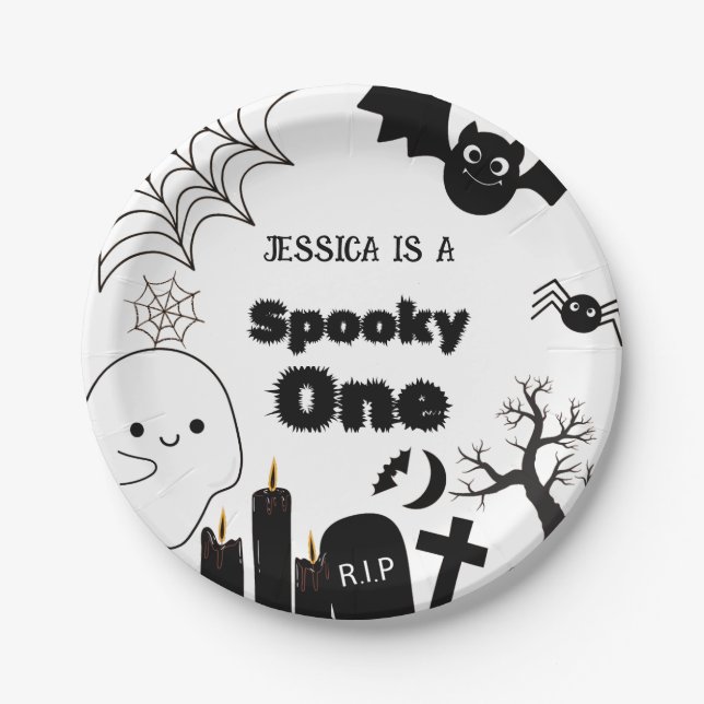 Plato De Papel Halloween Sppoky Primera fiesta de cumpleaños (Anverso)