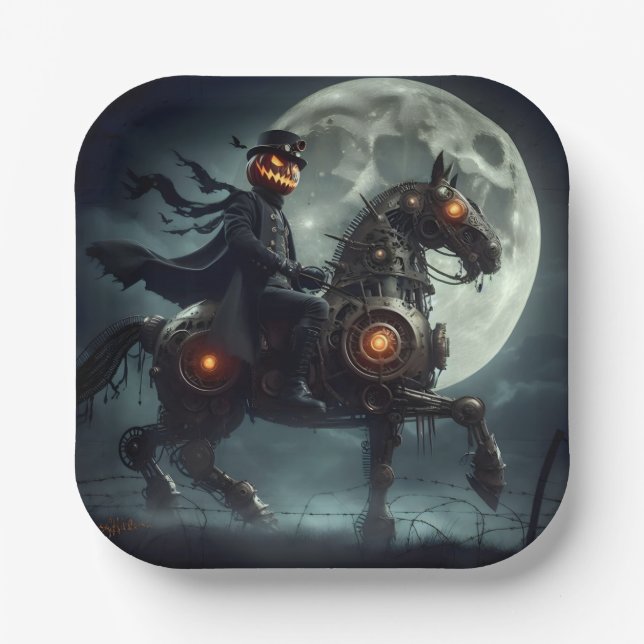 Plato De Papel Halloween Steampunk Headless Horseman (Anverso)