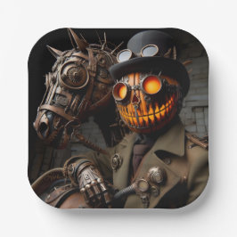 Plato De Papel Halloween Steampunk Jack-O-Lantern Horseman