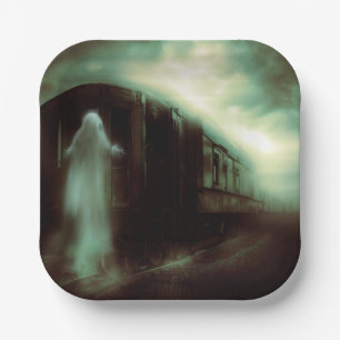 Plato De Papel Halloween - Tren perseguido 1