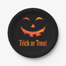 Plato De Papel Halloween Trick or Treat Pumpkin Face
