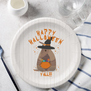 Plato De Papel Halloween Trick-or-Treating Armadillo Witch Texas