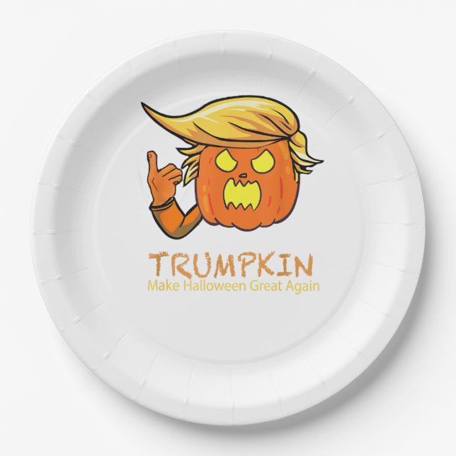 Plato De Papel Halloween Trumpkin Funny - Diseño de Disfraces Clá (Anverso)